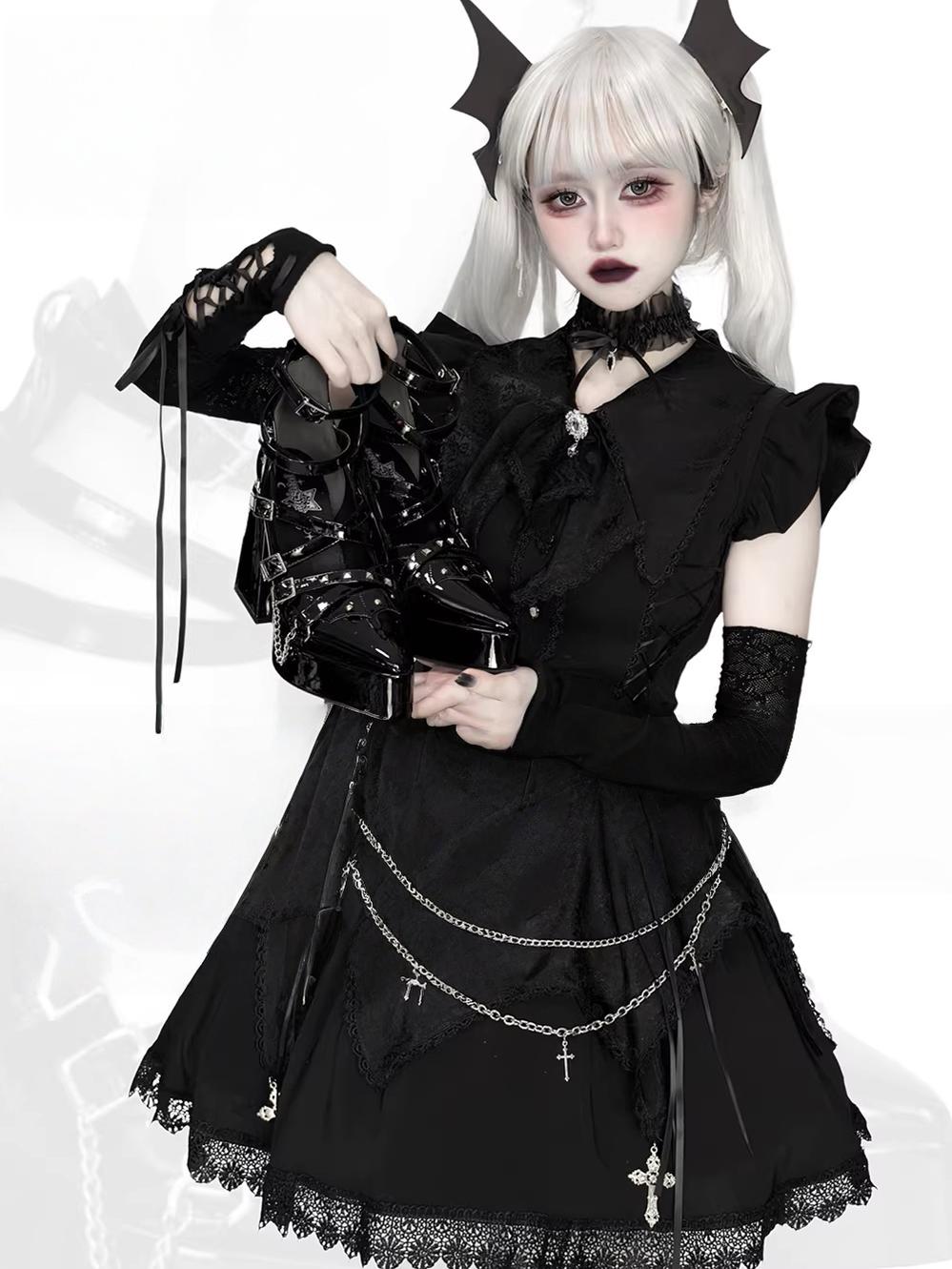 Punk Subculture Heels Shoes, Pointed Toe 44928:828695