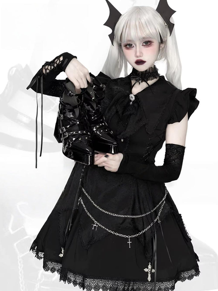 Punk Subculture Heels Shoes, Pointed Toe 44928:828695