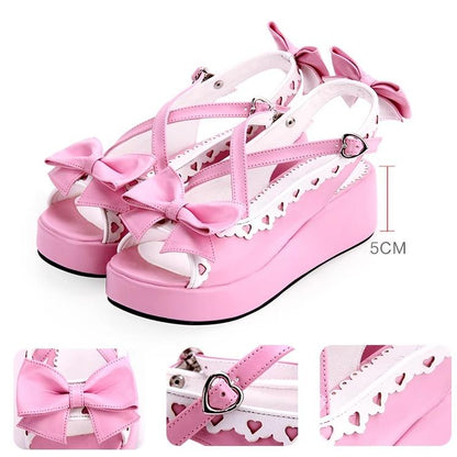 Lolita Shoes Round Toe Open Toe Lace Platform Sandals 37450:561636