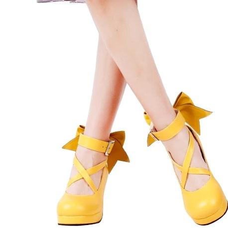 Lolita Shoes Round Toe High Heels With Bow Ties Multicolor 31800:369896 31800:369896