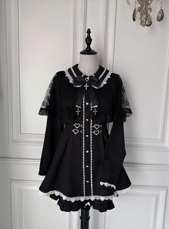 Striped Jirai Kei Dress, Black Lace Shawl (2XL L M XL) 44786:827979