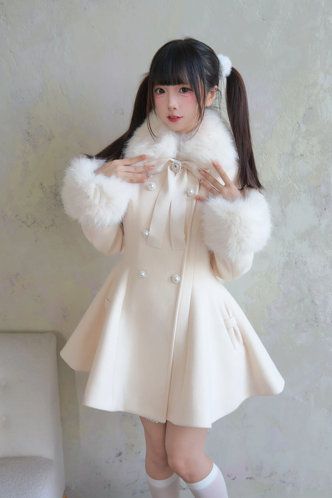 Jirai Kei Winter Coat Mid-length Coat Slim Fit Big Hem Coat 40570:674374