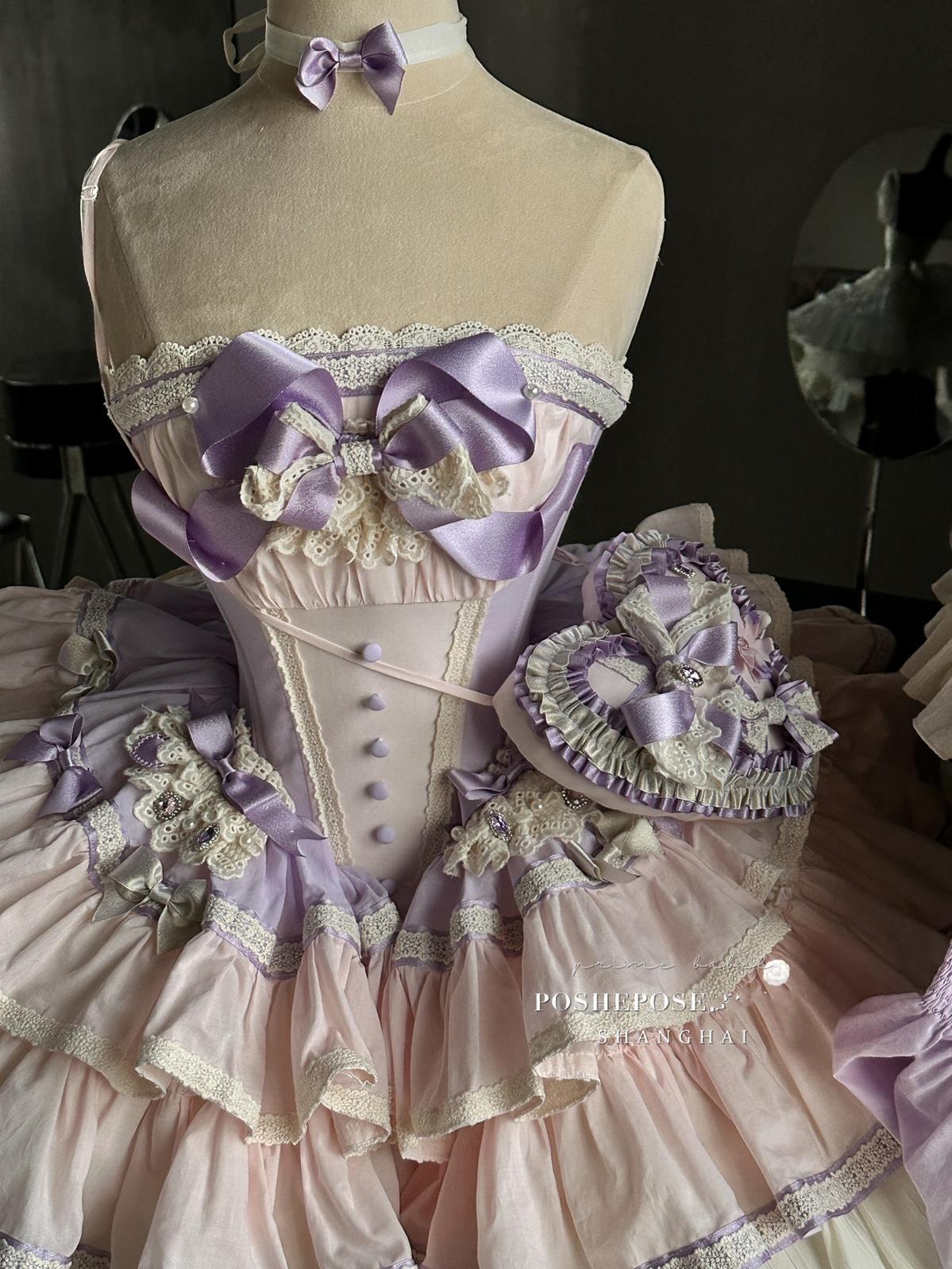 Lolita Dress Set Sweet Violet Pink Puffy Dress Corset Dress 36388:554916