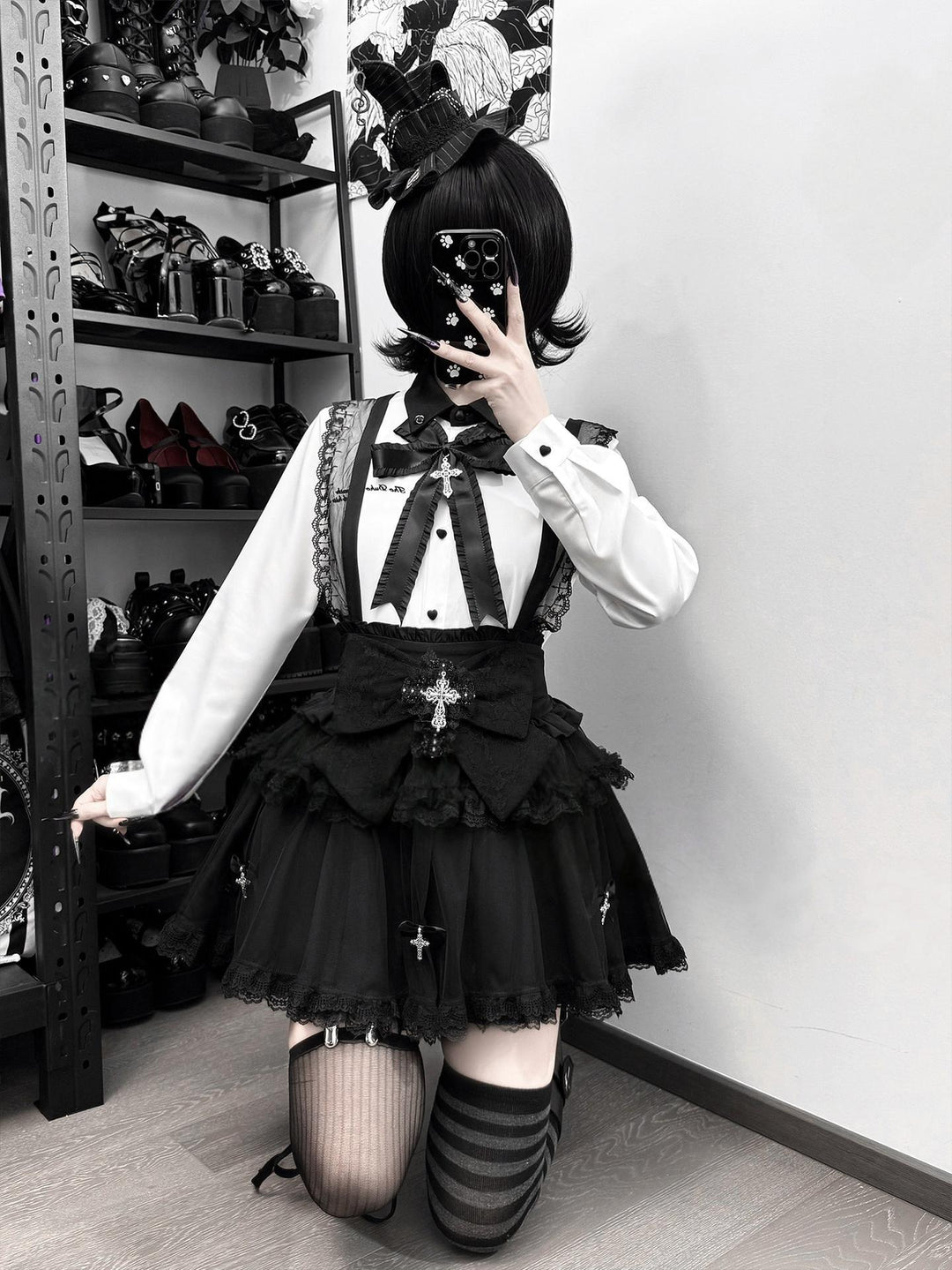 Jirai Kei Suspender Skirt Outfit, Detachable Bowtie 44465:809394