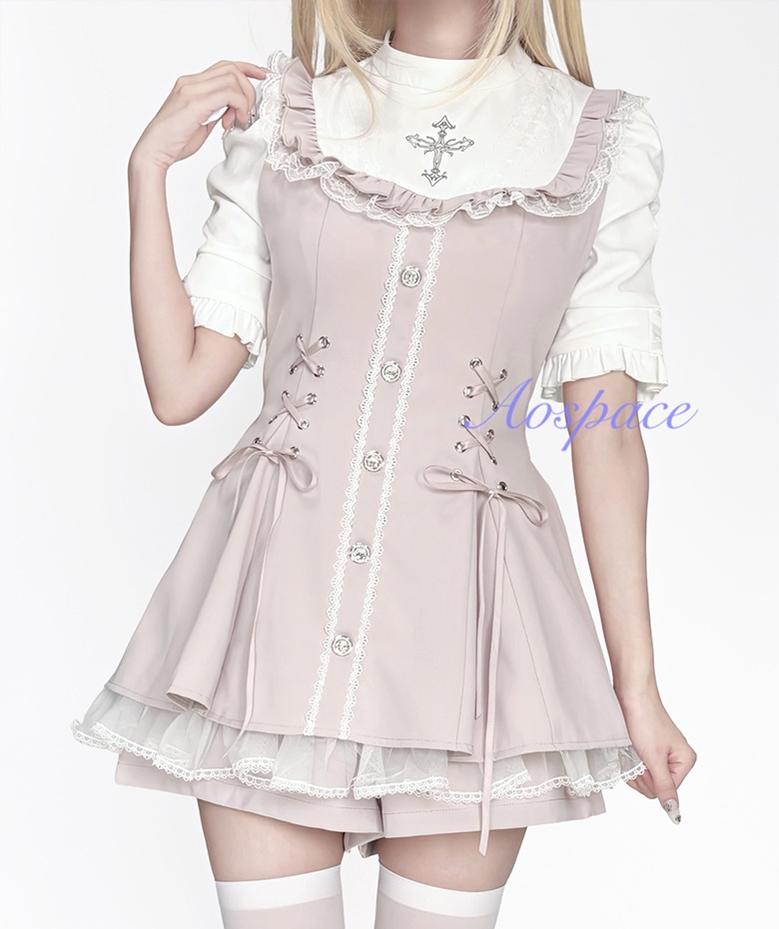 Short-sleeved Ryousangata Dress, Detachable Bowtie 43823:786778