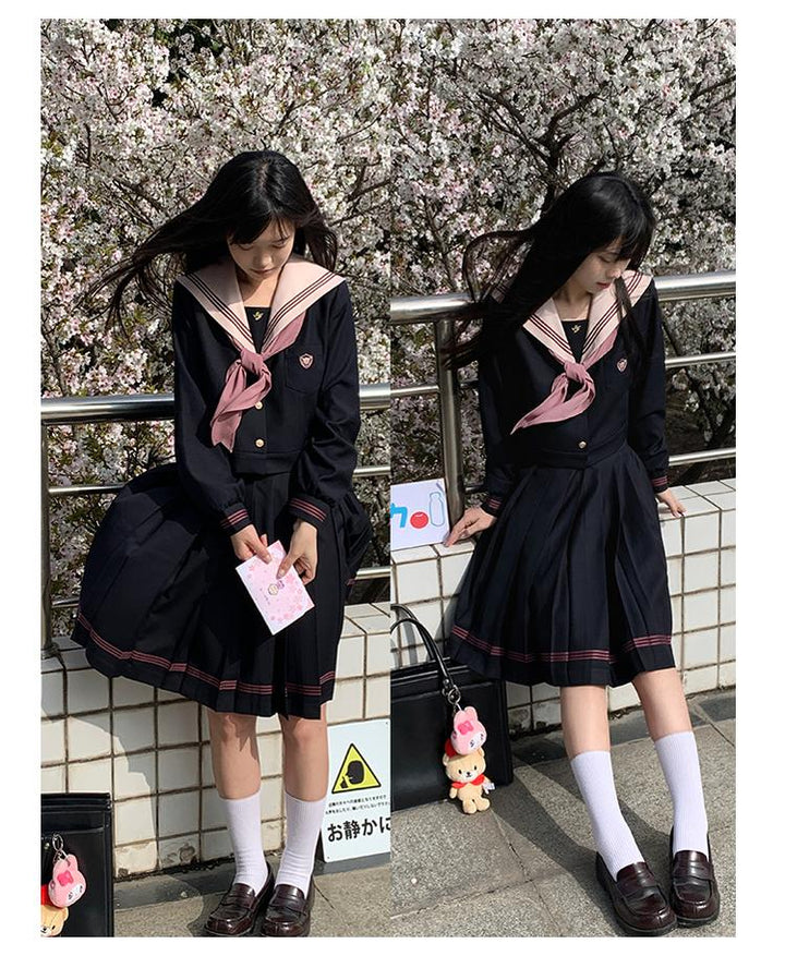Navy and Pink JK Uniform Top + Pleated Skirt 43790:785206