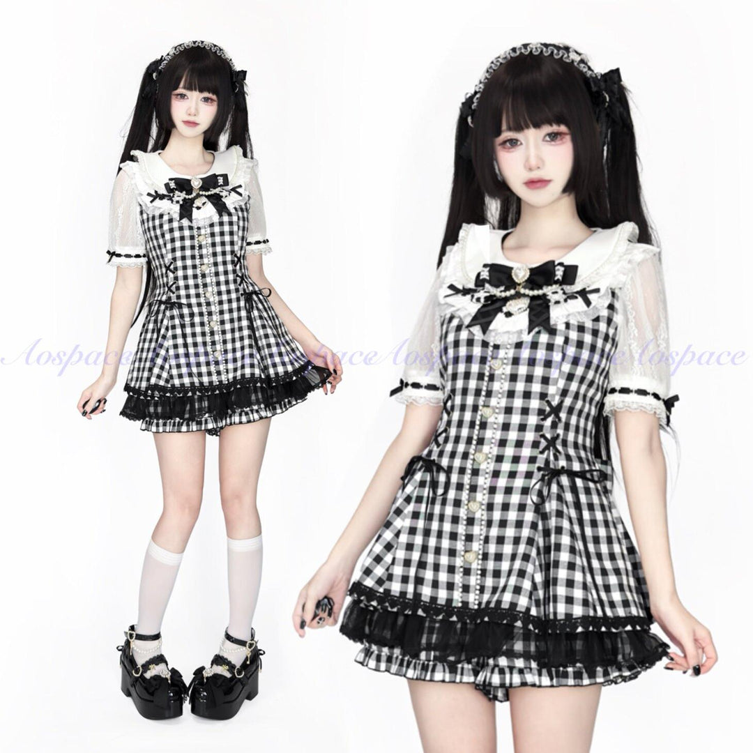 Jirai Kei Lace-Sleeved Dress, Elastic Shorts 44759:824559