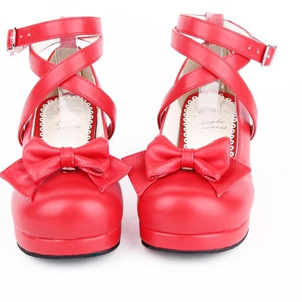 Lolita Shoes Mid-Heel Shoes Round Toe Mary Jane Shoes (33 34 35 36 37 39 40 41 42 43 44 45 46 47 / Red) 31648:373148