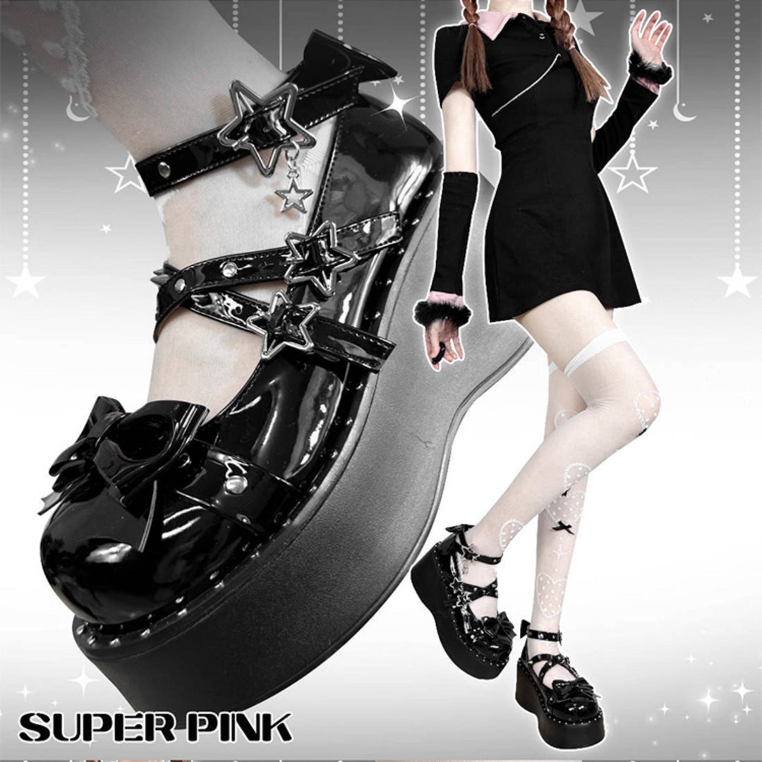 Punk Shoes Round-Toe Platform Shoes Rivet Y2K Shoes 38054:603416