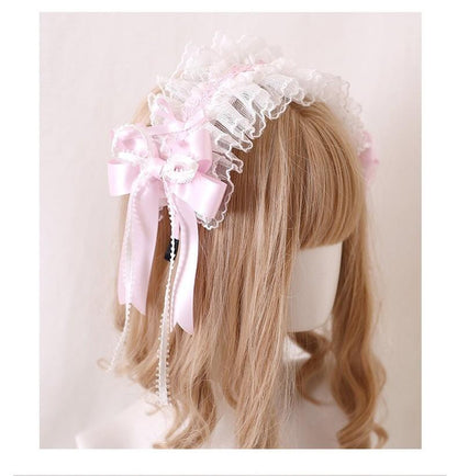 Lolita Headdress Pink Satin Hat Ballet Hair Clip Lace KC 37018:551524