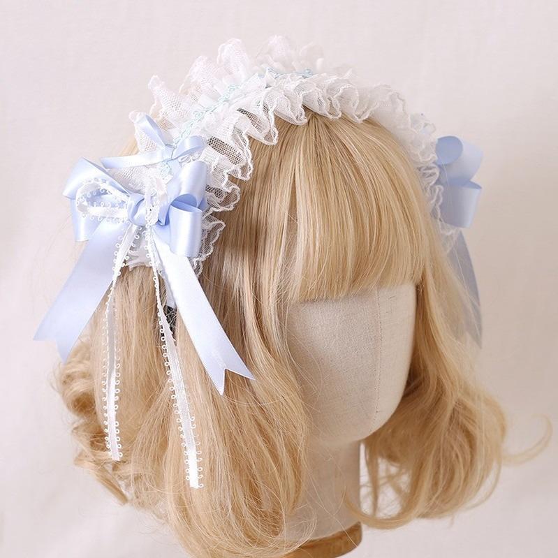 Lolita Headdress Blue Satin Ballet Hair Clip Lace Headband 37020:551596