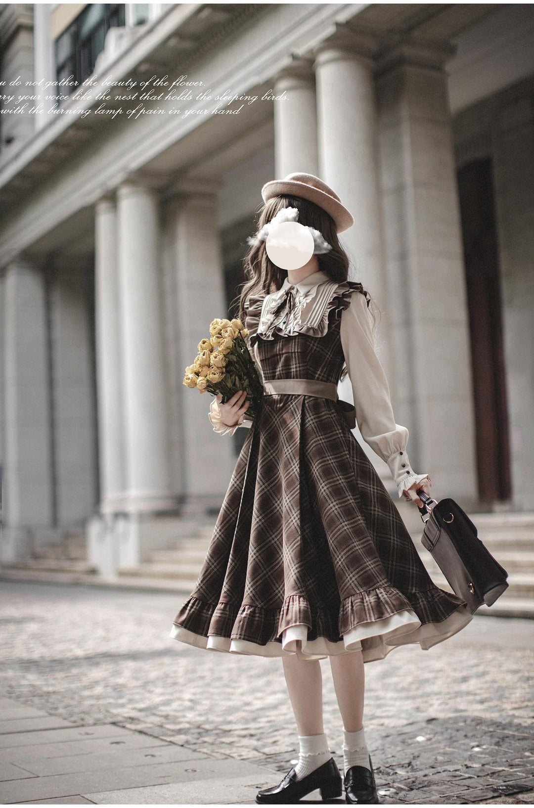 Retro Lolita OP Dress And Brown Lolita Coat Plaid Dress 41080:686040