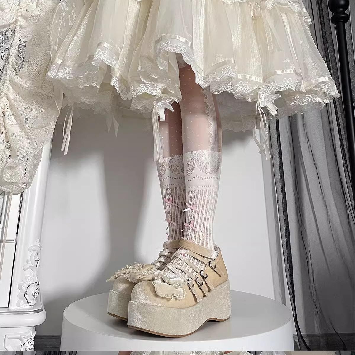 Lolita Shoes Velvet Platform Shoes Lace-up Mary Jane Shoes 37022:547530