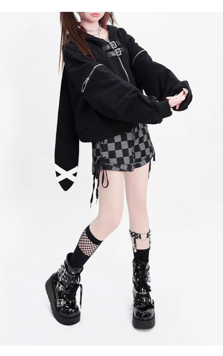 Kawaii Black Long Sleeve Hoodie With Rabbit Ears 22754:326860