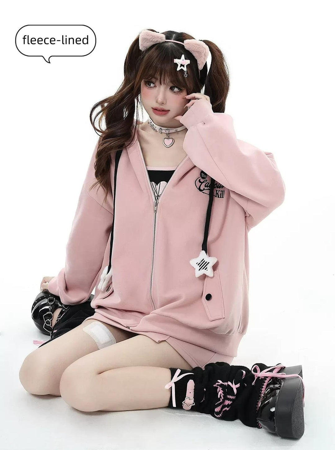 Jirai Kei Coat Zipper Jacket Hoodie Skirt Set Multicolor (L M S) 32456:439474