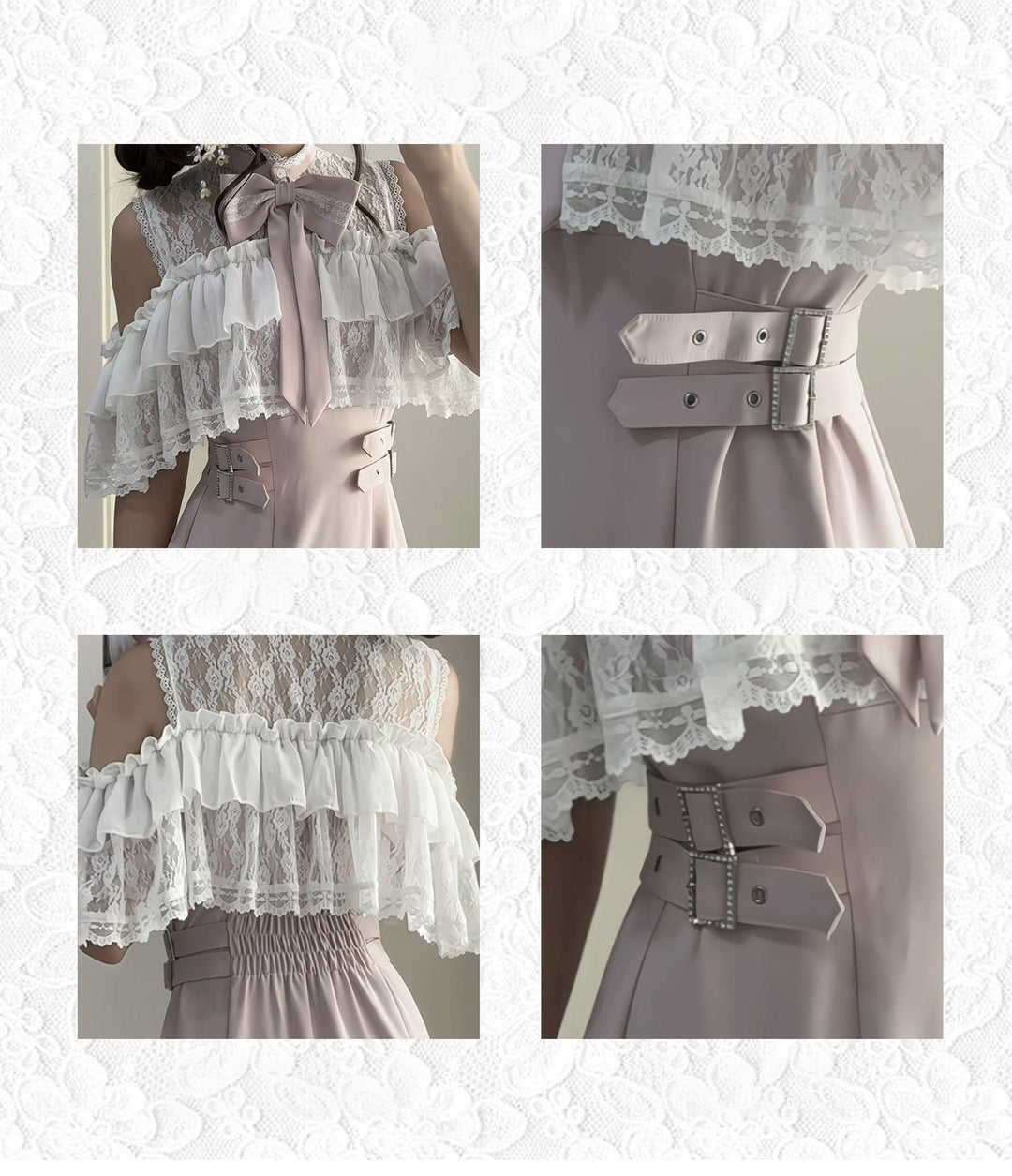 Seiso Kei Mermaid Flared Dress, Upper Lace Flounce Hem 45635:857895