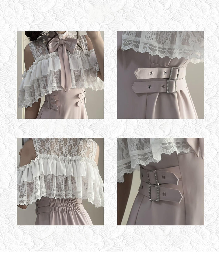 Seiso Kei Mermaid Flared Dress, Upper Lace Flounce Hem 45635:857895