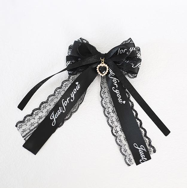 Jirai Kei Black Pink Hair Pin Lace Ribbon Hair Clip 22536:322368