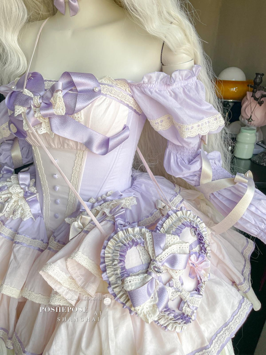 Lolita Dress Set Sweet Violet Pink Puffy Dress Corset Dress 36388:554834 36388:554834