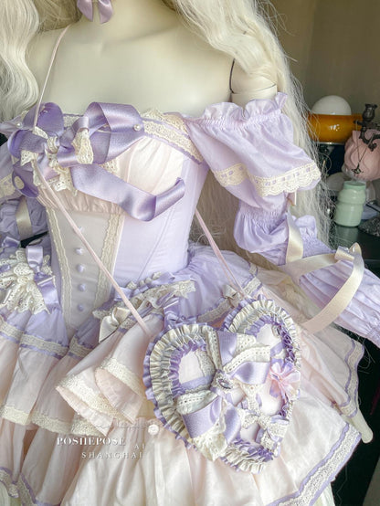 Lolita Dress Set Sweet Violet Pink Puffy Dress Corset Dress 36388:554834