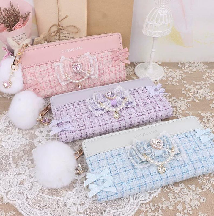 Ryousangata Rhinestone Wallet, Pom-Pom Pendant 45068:839580