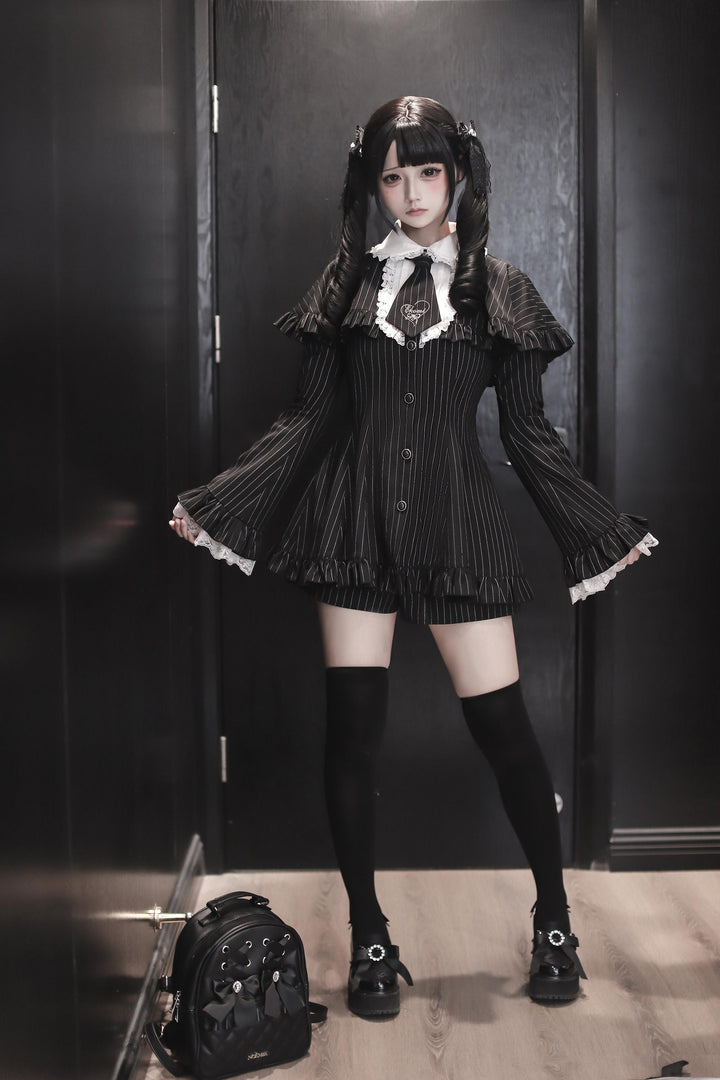 Jirai Kei Cape Dress Set, Detachable Embroidered Tie 44586:814423