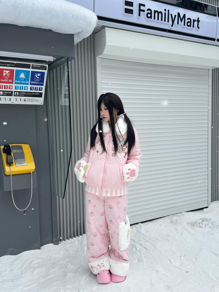 Padded Kawaii Padded Zipper-Closure Coat, Strawberry Details 44671:817973