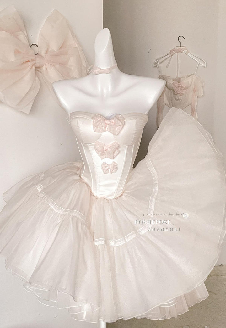 Pink Corset Lolita Prom Dress with Striking Big Bow Multicolor 36384:540802