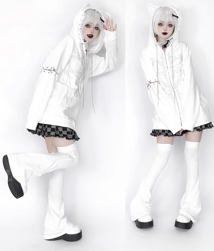 Jirai Kei Coat Zipper Hoodie Cat Ear Hooded Jacket 39668:636376