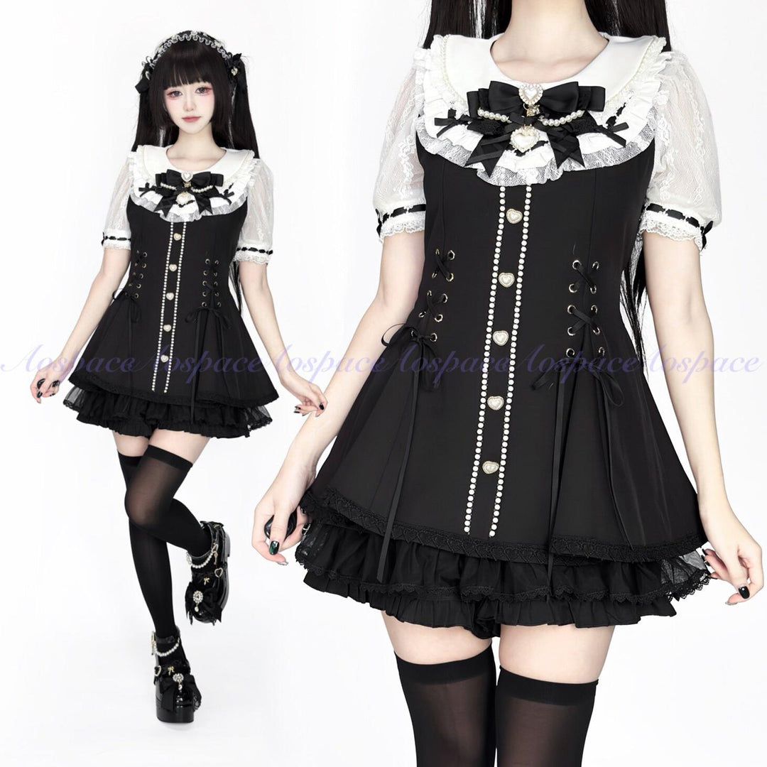 Jirai Kei Lace-Sleeved Dress, Elastic Shorts 44759:824557