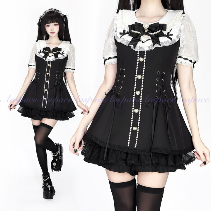 Jirai Kei Lace-Sleeved Dress, Elastic Shorts 44759:824557