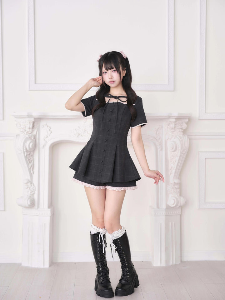 Ryousangata Lace Trim Dress & Elastic Shorts Set 45835:864544