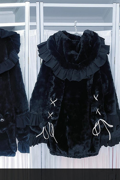 Jirai Kei Coat Ryousangata Furry Hoodie Oversized Jacket 34478:505400