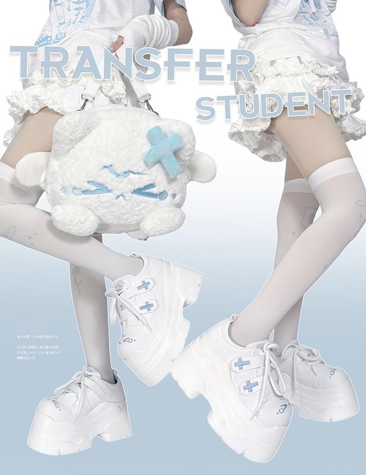 Tenshi Kaiwai Platform Shoes with Embroidered Cat and Cross 42361:743247