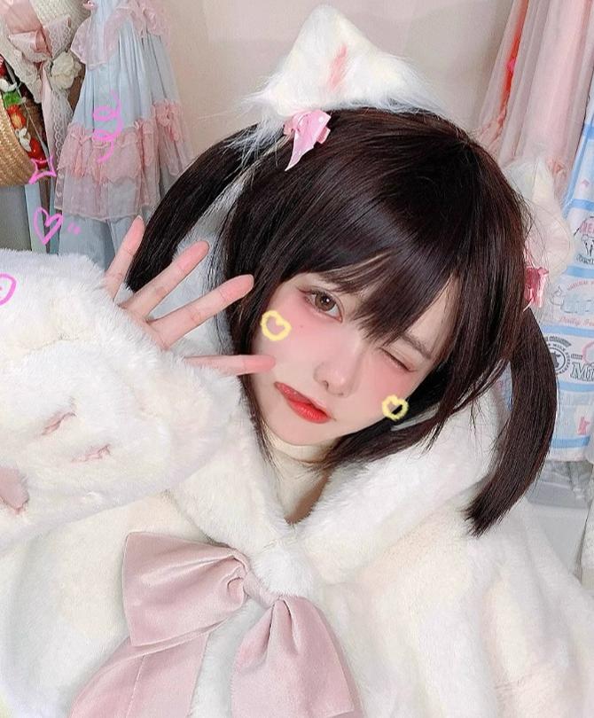 Jirai Kei White Black Plush Coat Lolita Kawaii Cat Fleece Coat 32404:385992