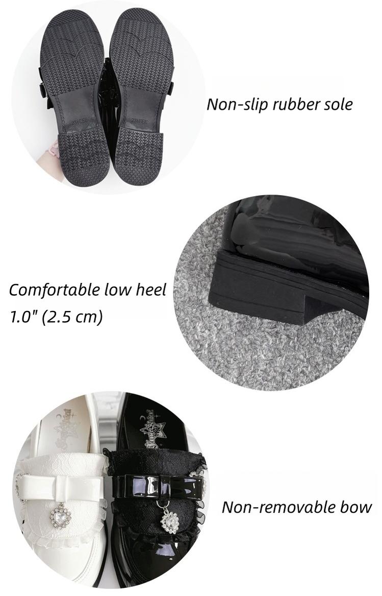 Jirai Kei Low-Heel Loafer Shoes, Rhinestones & Bow 43944:790339