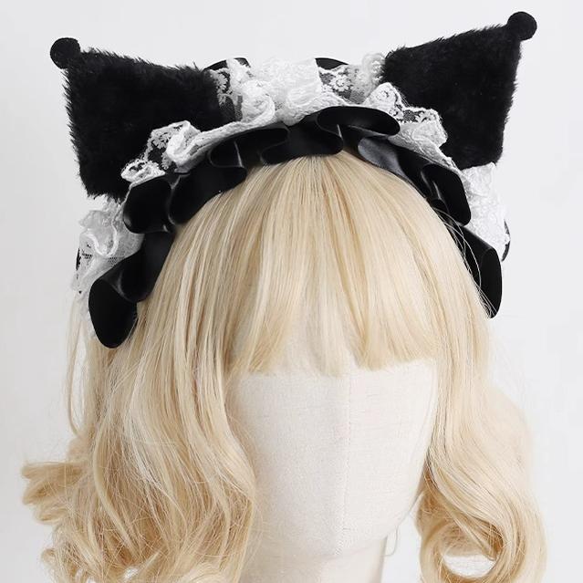 Jirai Kei Kawaii Hairband Lolita Bow Black Animal's Ear Girl Hairband 28938:363212 28938:363212