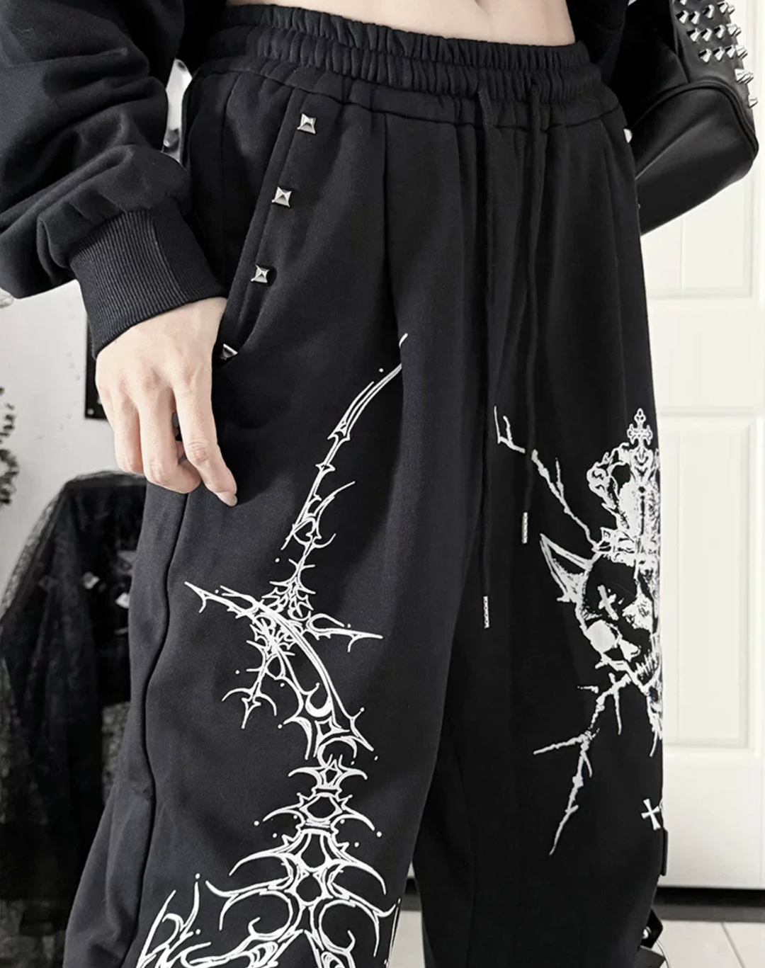 Gothic Skull Printed Jacket and Sport Pants Set 46060:873915