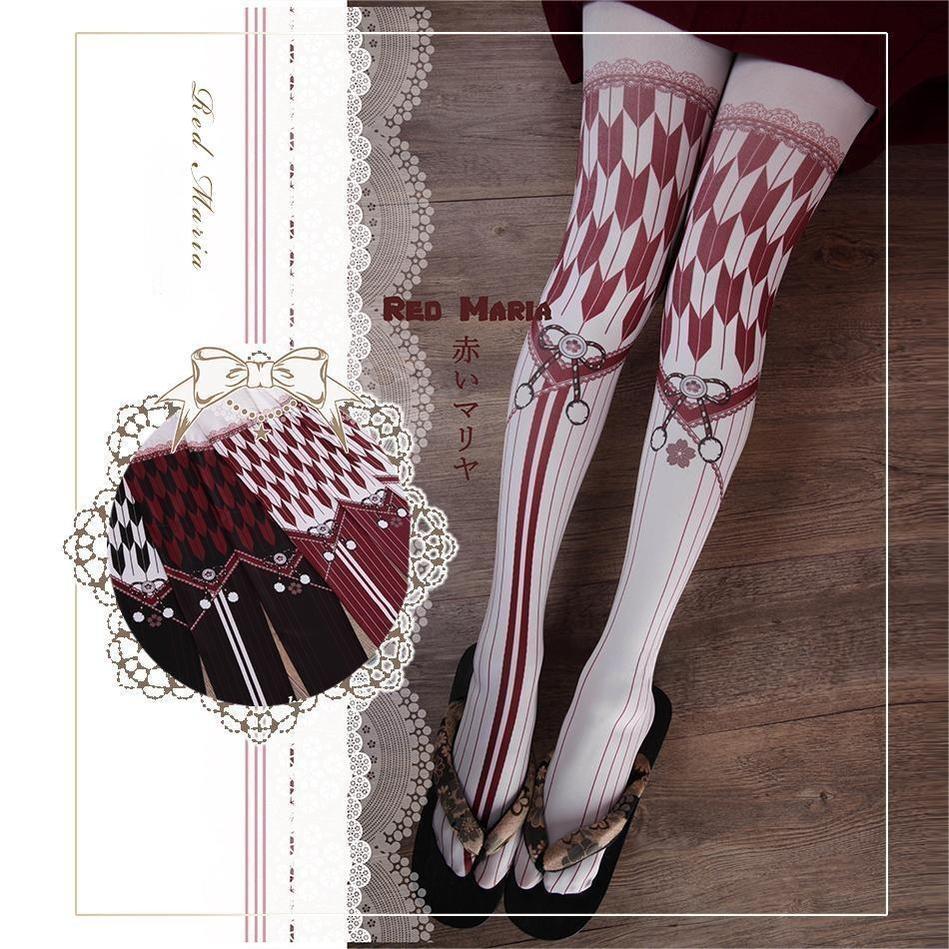 Lolita Socks Arrow Feather Printed Tights Multicolor 32148:423130 32148:423130