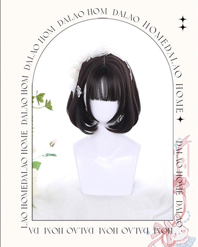 Lolita Fashion Black/Gray/Light Blue Air Bangs Bob Wig 22810:330576 22810:330576