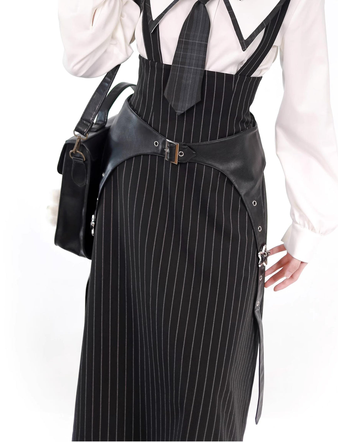 Black Striped Blazer Skirt with White Shirt Set 29366:355448 29366:355448