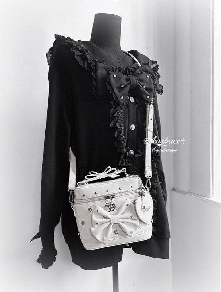Rhinestone Boxy Handbag, Detachable Crossbody Strap 44768:850680