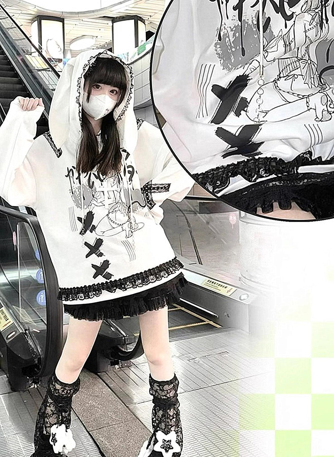 Y2K Cotton Hoodie Yami Kawaii Bunny Ear Hoodie 34000:477394 34000:477394