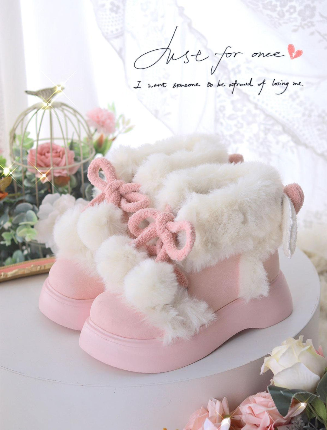 Winter Lolita Shoes Angel Wings Plush Padded Snow Boots 40328:655986