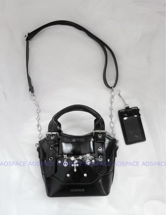 Oil-waxed Leather Jirai Kei Cross-body Bag, Detachable Strap 44161:798490