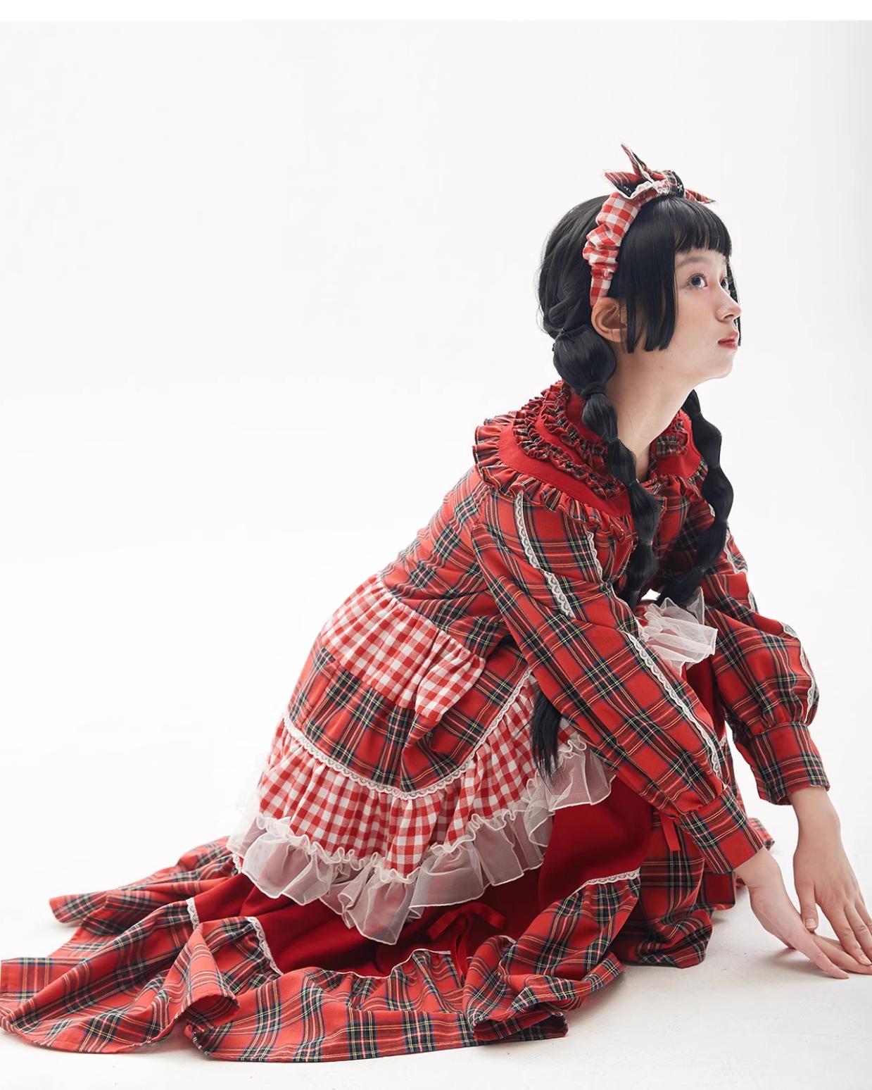Sweet Lolita Dress Kawaii Dress Retro Dress Red Plaid Dress 36148:542886