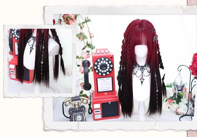 Lolita Wig Y2K Long Staight Wig Red Black Gradient Wig 35608:500810 35608:500810