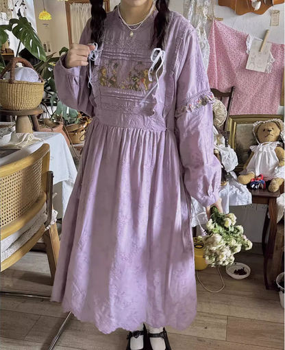 Mori Kei Dress Cottagecore Dress Purple Embroidered Dress 36248:534798
