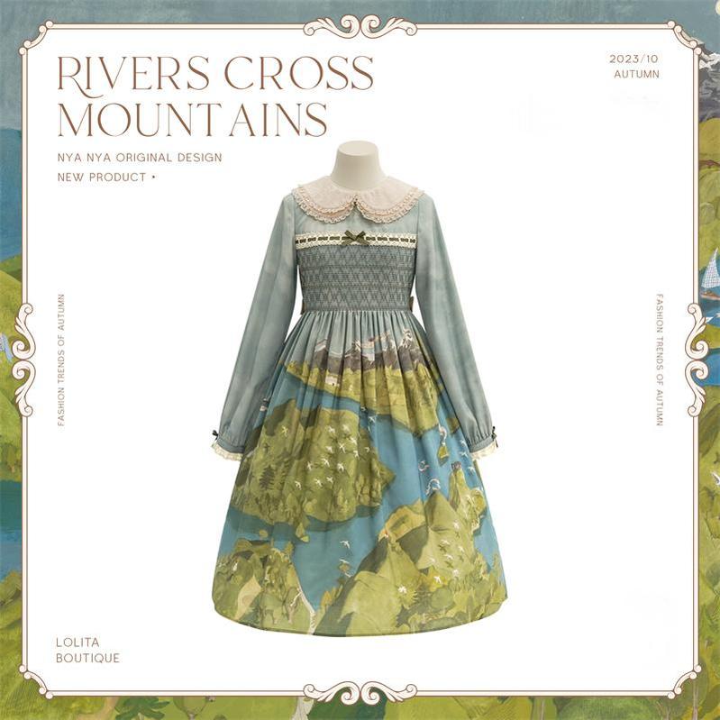 Lolita Dress Rivers Cross Mountains Print Lolita Dress Set (2XL L M S XL / OP) 39412:627180