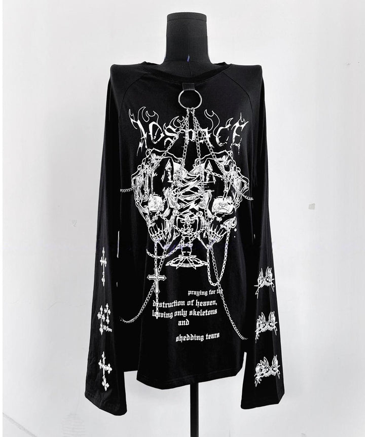 Sub-Culture Long-Sleeved T-Shirt, Detachable Front Chains 44767:826034